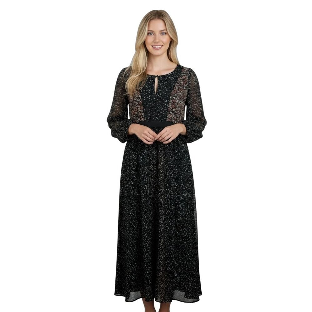 Anthropologie Black Long Sleeve Midi Dress